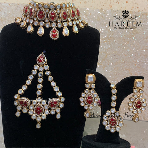 Urooj Polki Bridal set- Ruby