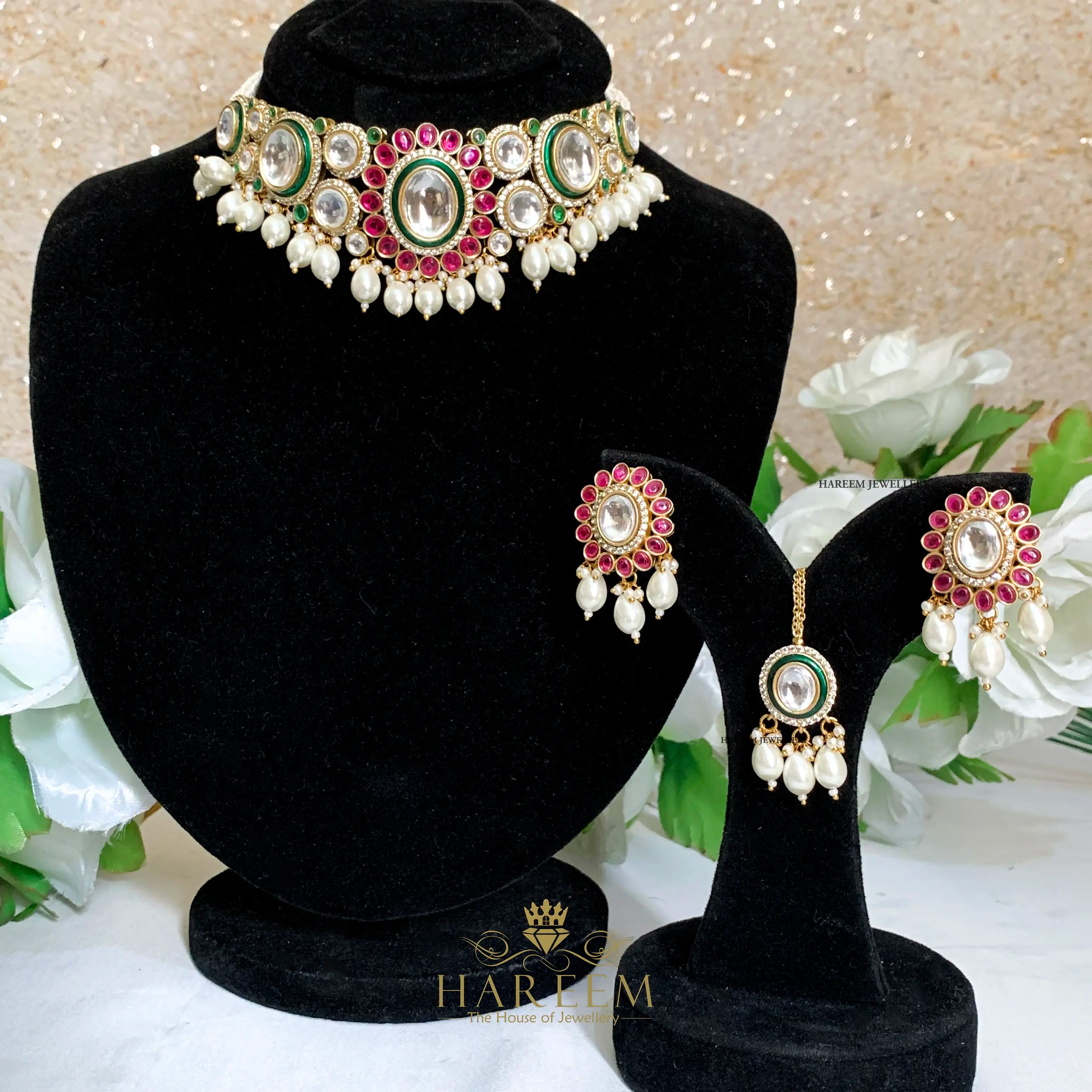Ujala Polki  set- Pearls Ruby Gold