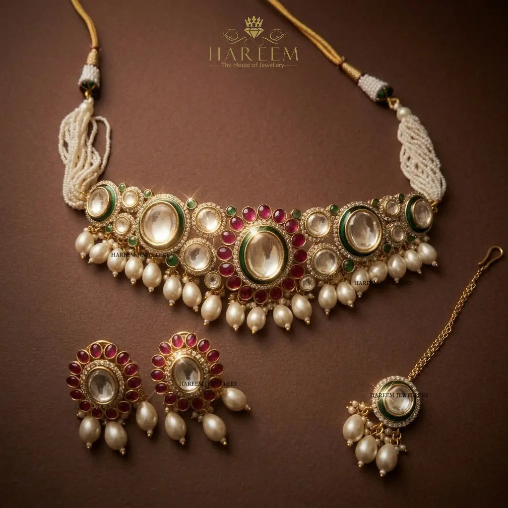 Ujala Polki  set- Pearls Ruby Gold
