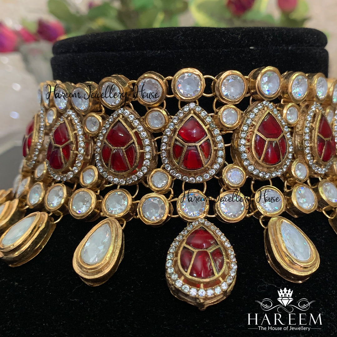 Urooj Polki Bridal set- Ruby