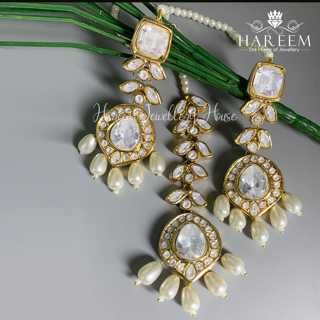 Yashmah - Polki Earrings tika set