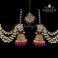 Samreen Earrings Tika Combo- Rani Shocking Hot Pink