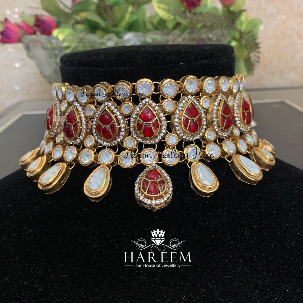 Urooj Polki Bridal set- Ruby