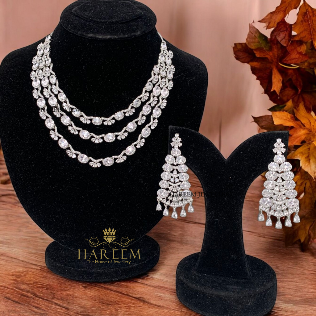 3 Layer flower Dimonte Necklace Set