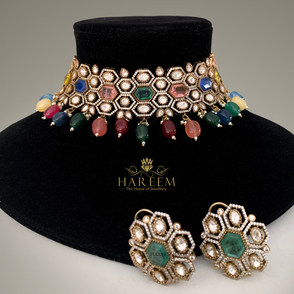 Jawahir Multi Gemstone Chokar set