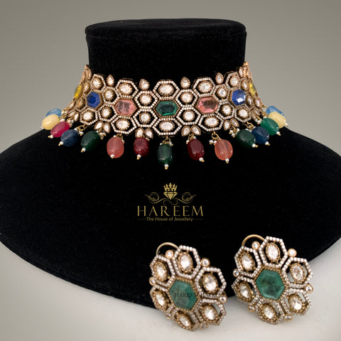 Jawahir Multi Gemstone Chokar set