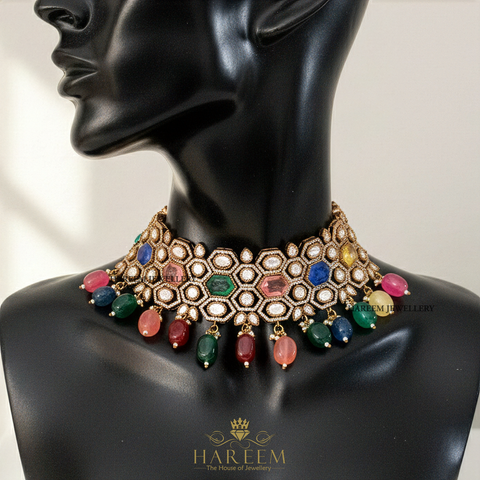Jawahir Multi Gemstone Chokar set