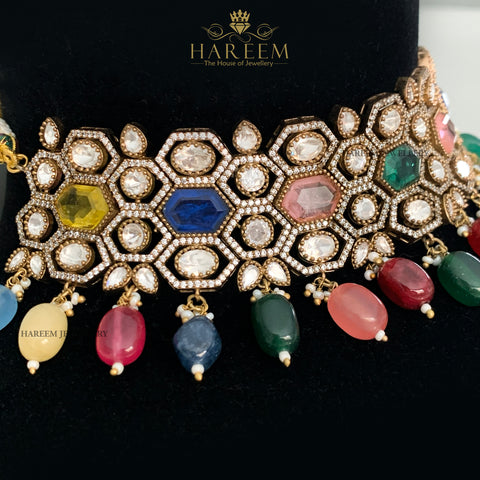 Jawahir Multi Gemstone Chokar set