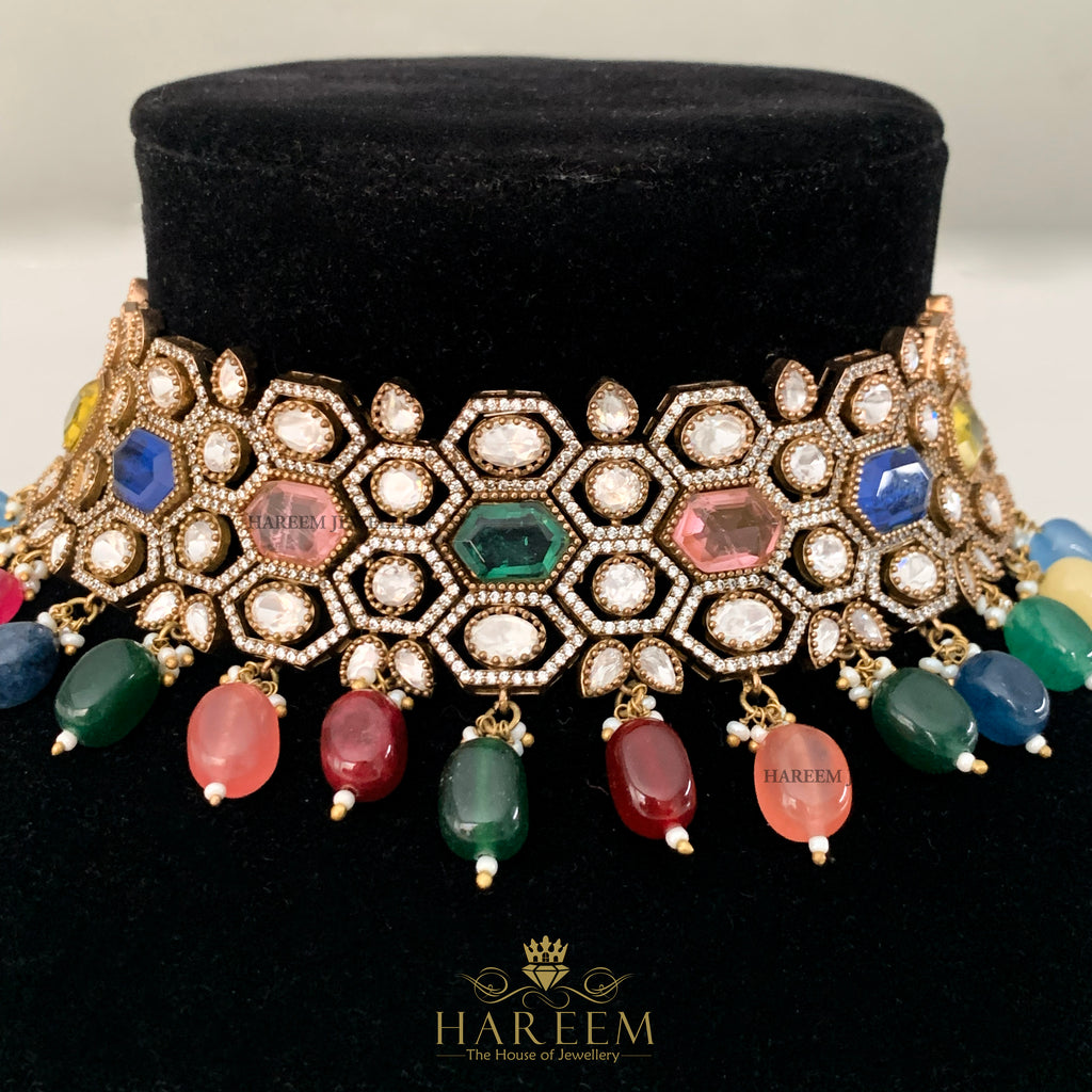 Jawahir Multi Gemstone Chokar set