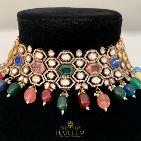 Jawahir Multi Gemstone Chokar set