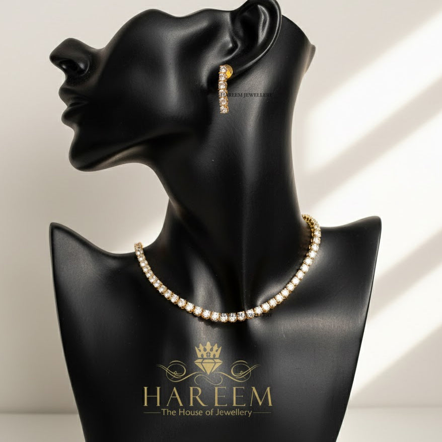 american diamond solitare set in gold platting by hareem Jewellery house 