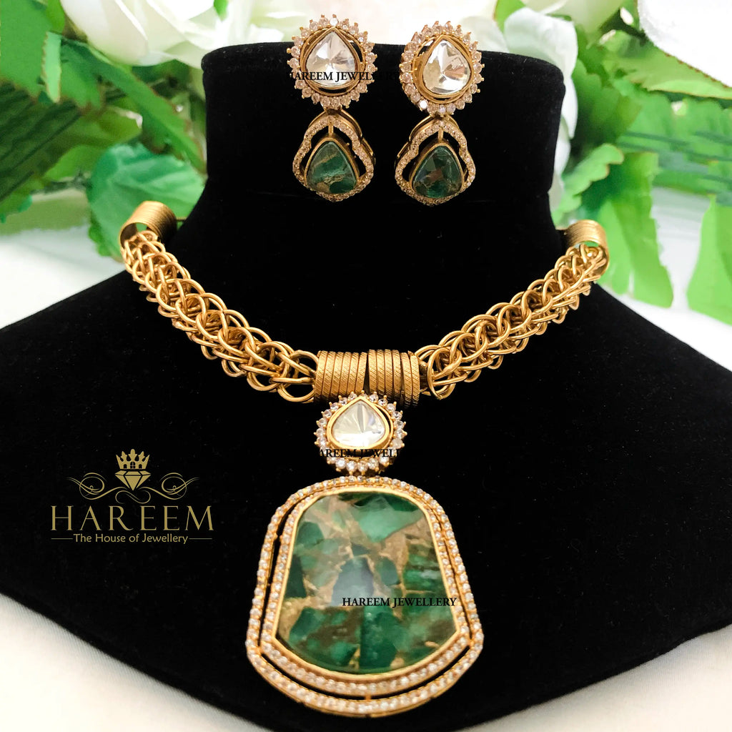 Hina Jade Gold Platted Necklace Set