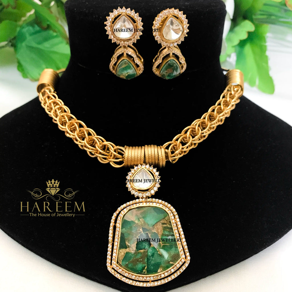 Hina Jade Gold Platted Necklace Set