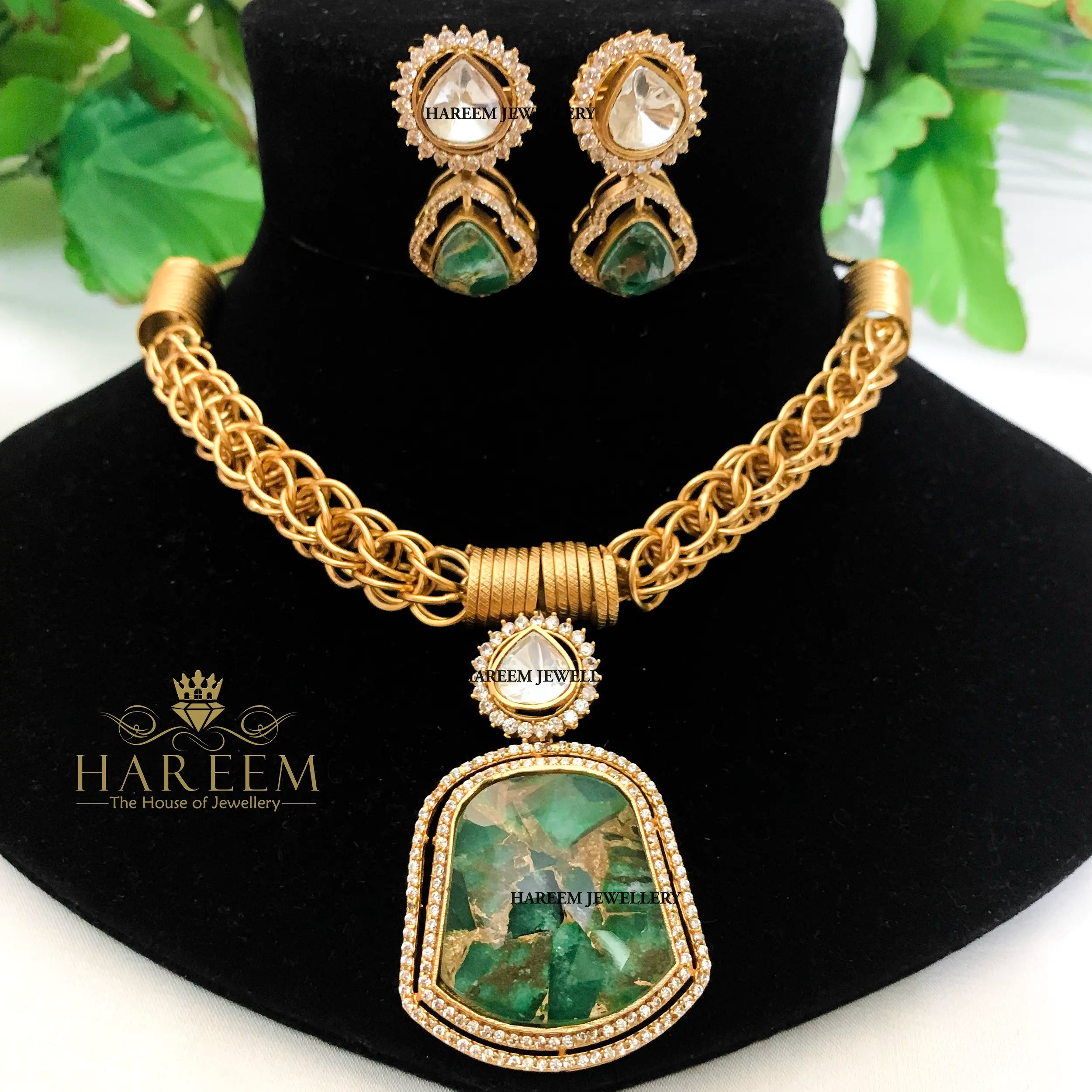 Hina Jade Gold Platted Necklace Set