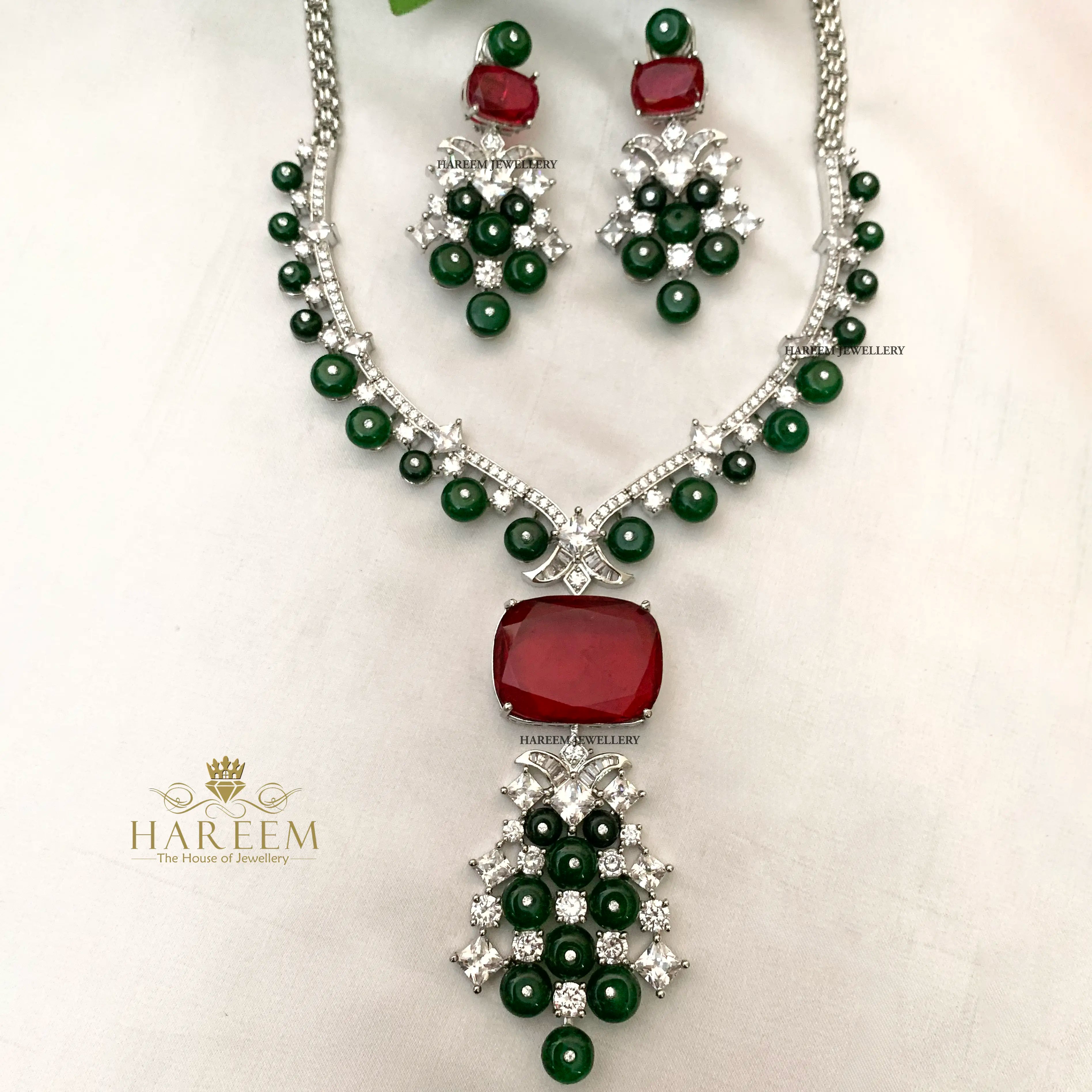 Noora Ruby Emerald  Necklace Set