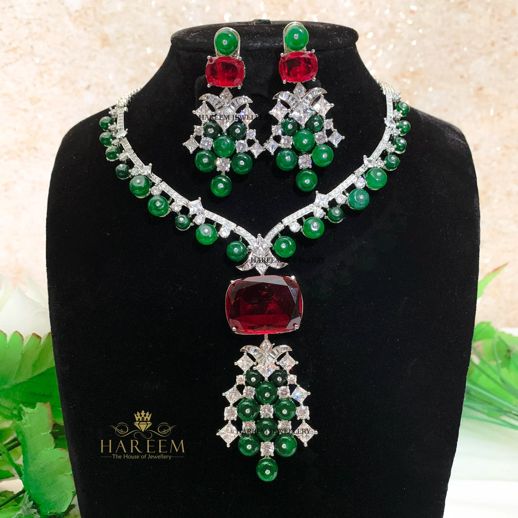 Noora Ruby Emerald  Necklace Set