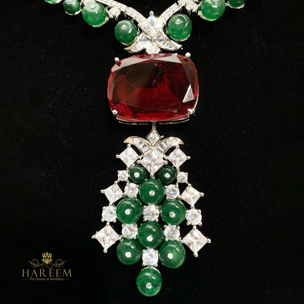 Noora Ruby Emerald  Necklace Set