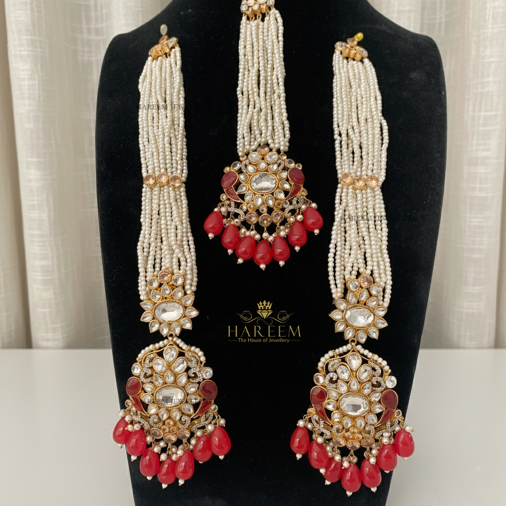 Areeba Heritage  Earrings tika Combo- Hot pink