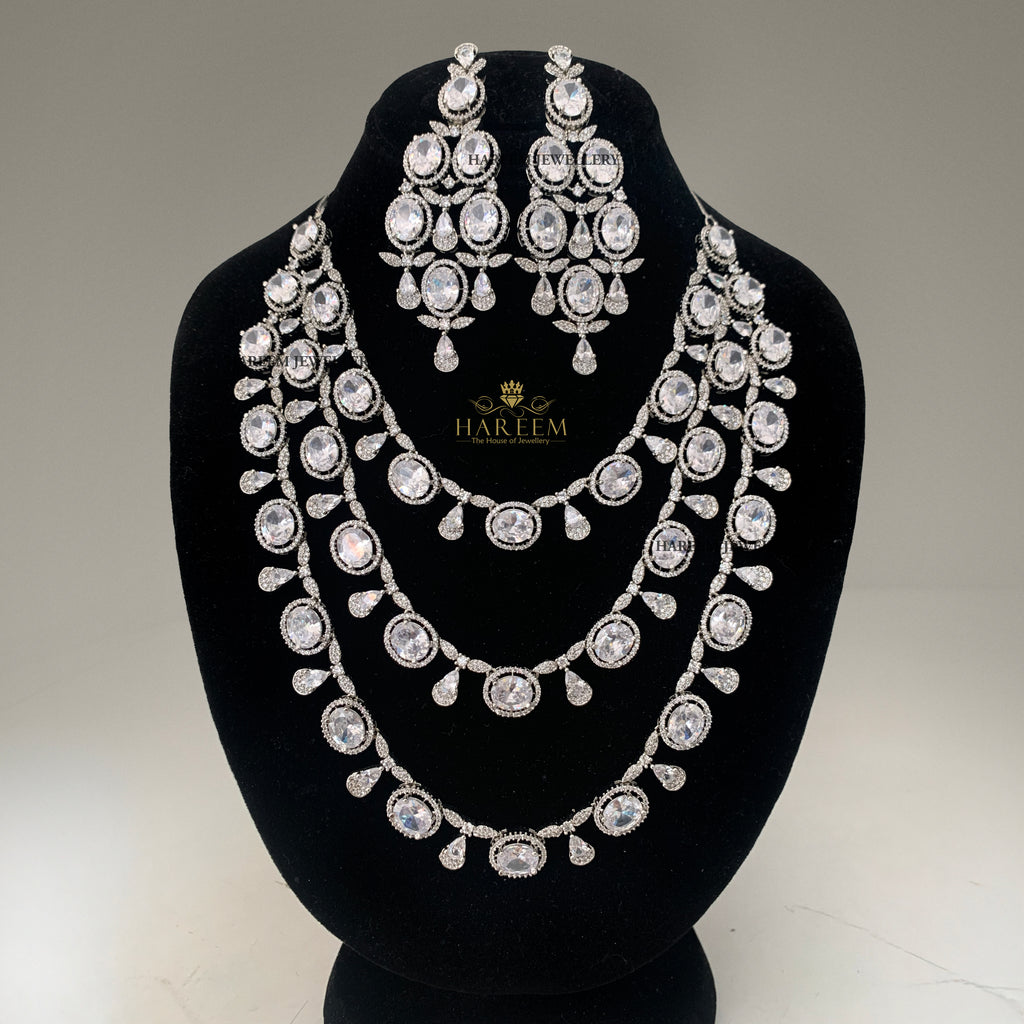 Amour 3 Layers of  Dimonte American Diamond Necklace Set