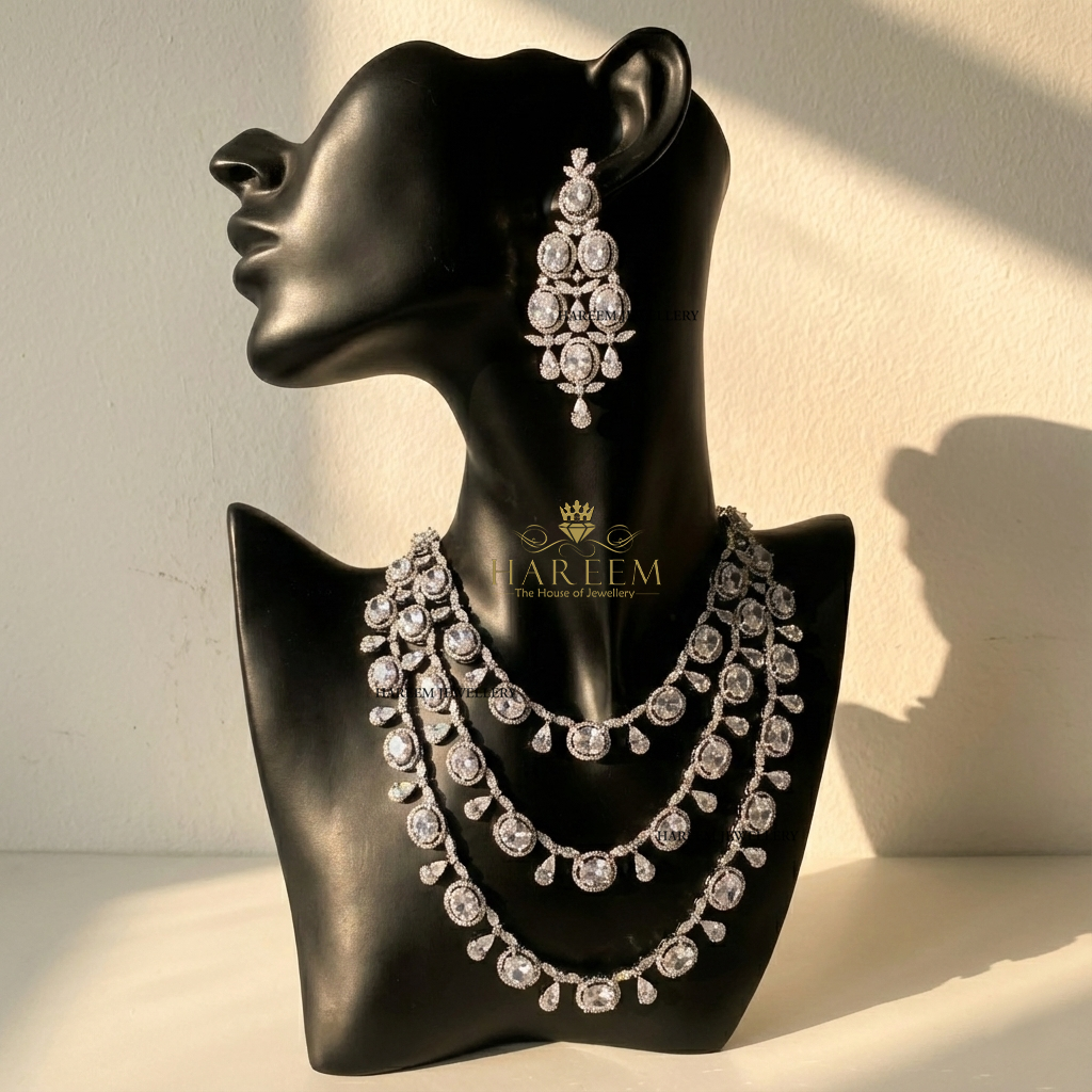 Amour 3 Layers of  Dimonte American Diamond Necklace Set
