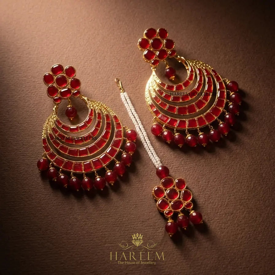 Sookaina Chand Baly Earrings and Tika Combo