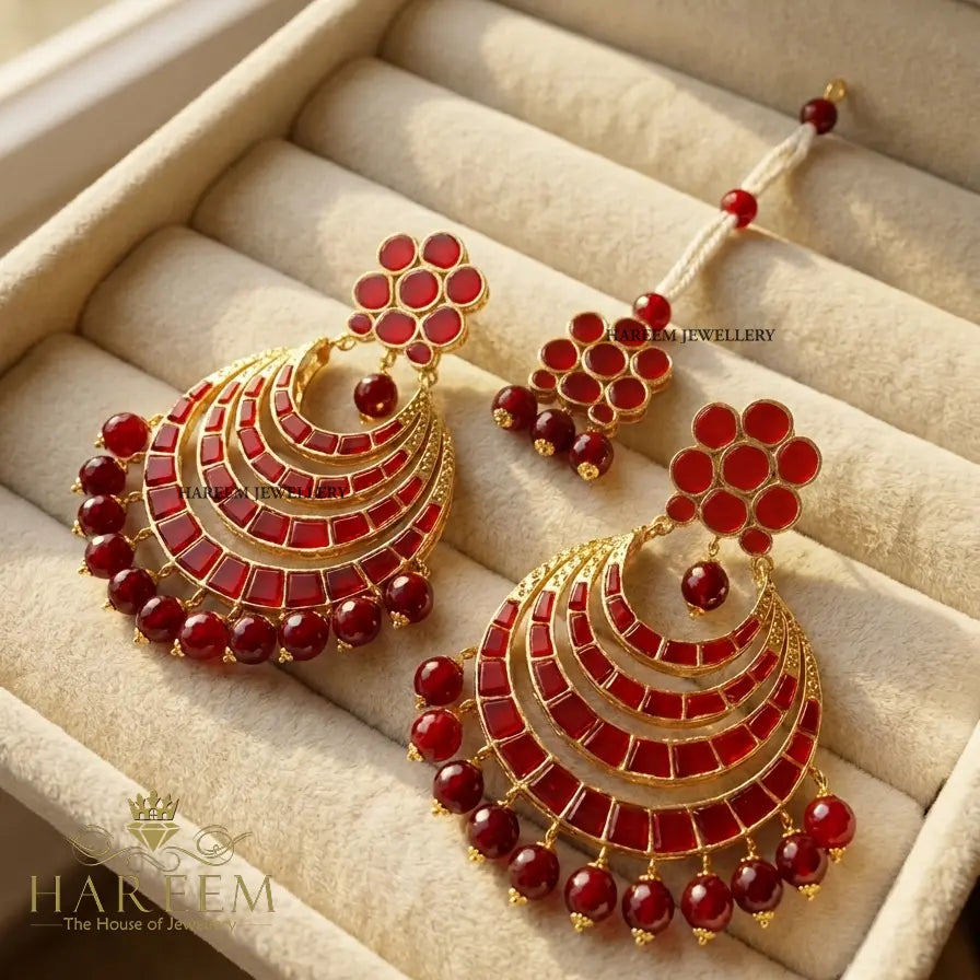 Sookaina Chand Baly Earrings and Tika Combo