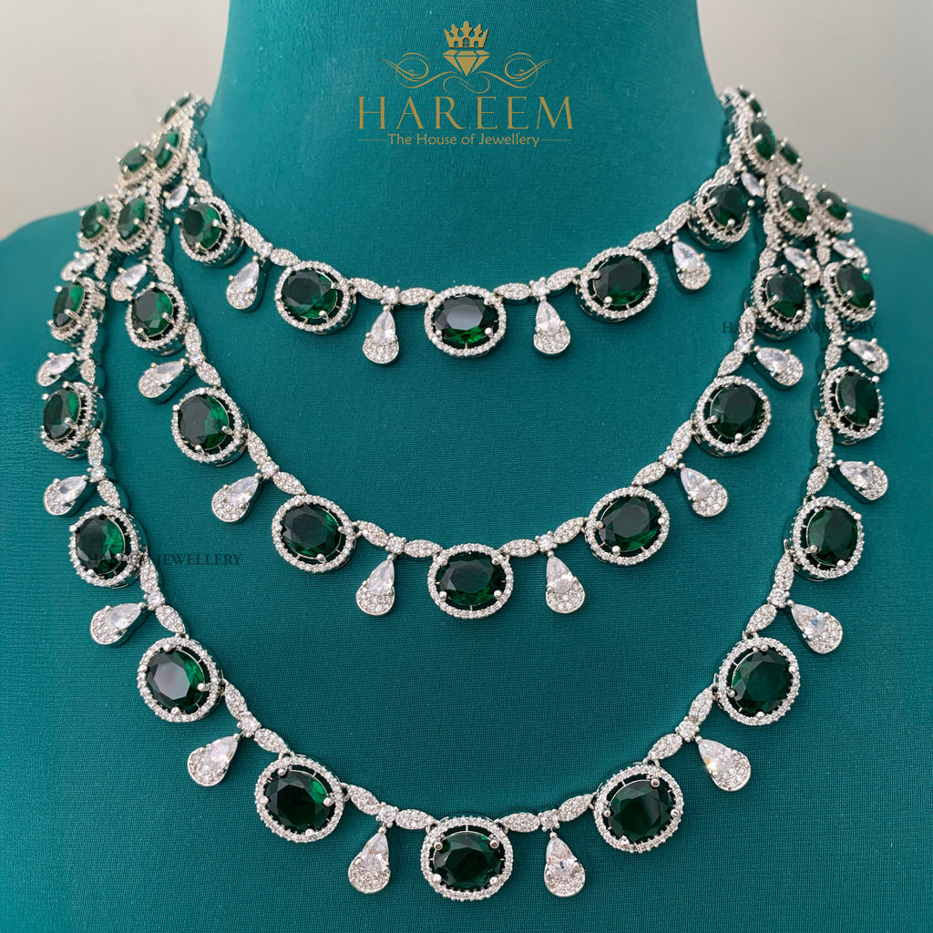 Amour 3 Layers of  Dimonte American Diamond Necklace Set