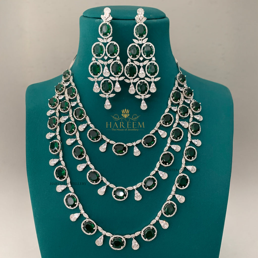 Amour 3 Layers of  Dimonte American Diamond Necklace Set