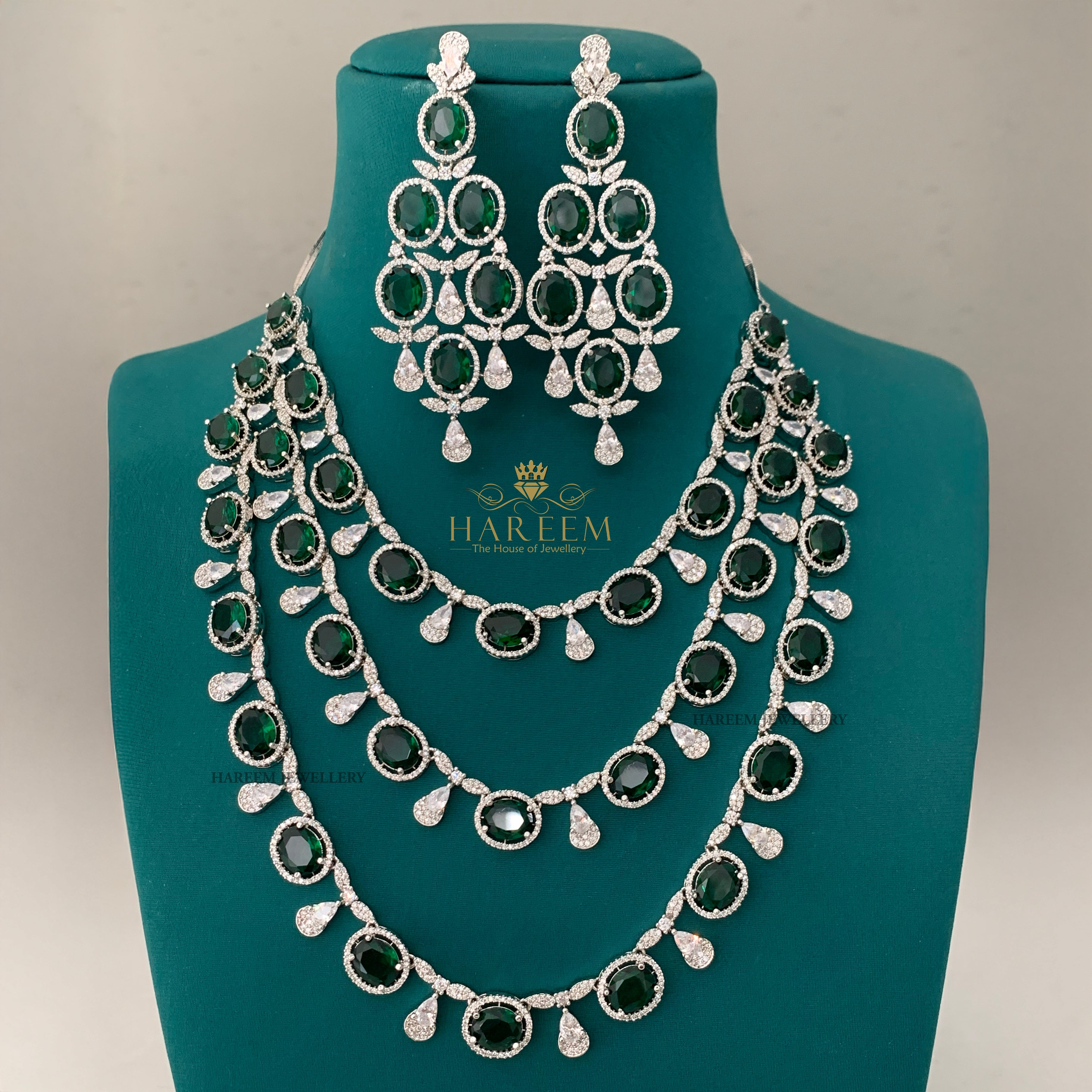 Amour 3 Layers of  Dimonte American Diamond Necklace Set